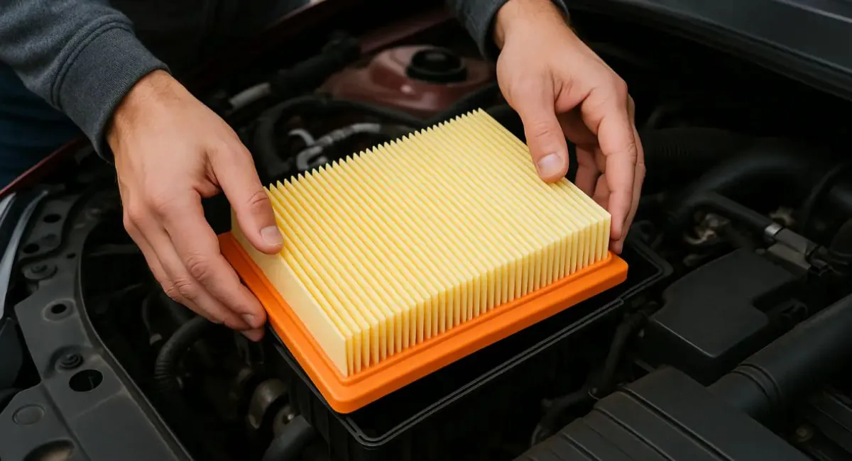 Persona preparándose para cambiar el filtro de aire de auto